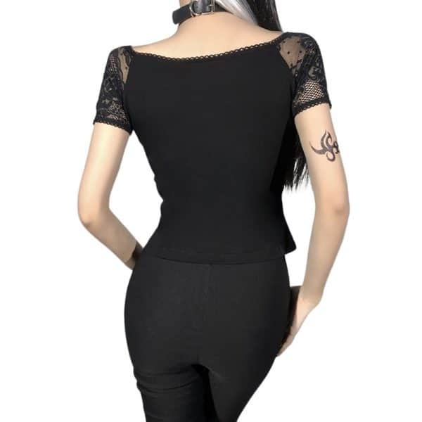 Black Top with Lace Short Sleeves 4