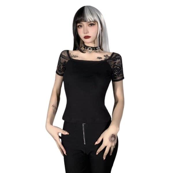 Black Top with Lace Short Sleeves 5