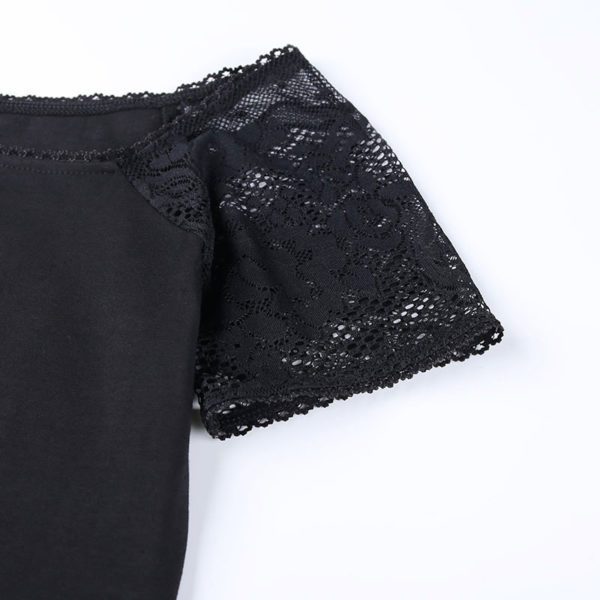 Black Top with Lace Short Sleeves Details 2