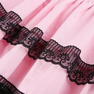High Waist Lace Trim Pink Mini Skirt Details 2