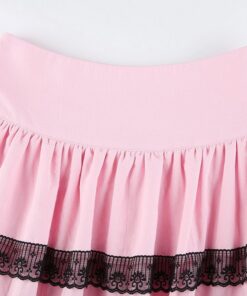 High Waist Lace Trim Pink Mini Skirt Details