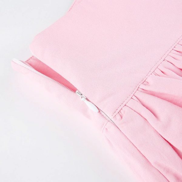 High Waist Lace Trim Pink Mini Skirt Details 3
