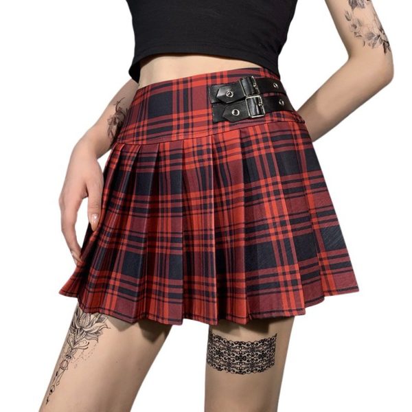 High Waist Red Plaid Mini Skirt