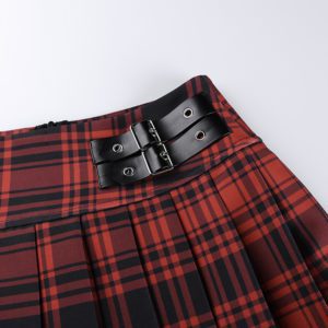 High Waist Red Plaid Mini Skirt Details 2