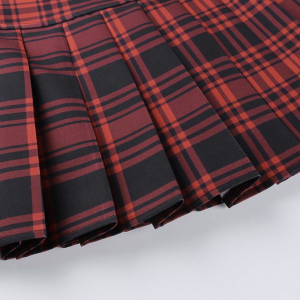 High Waist Red Plaid Mini Skirt Details 3