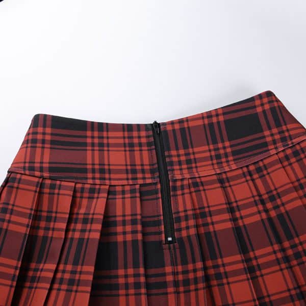 High Waist Red Plaid Mini Skirt Details 4