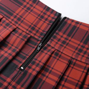 High Waist Red Plaid Mini Skirt Details 5