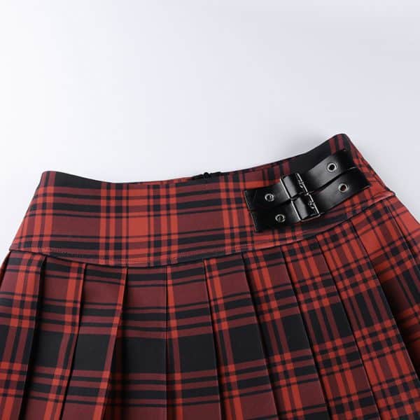 High Waist Red Plaid Mini Skirt Details