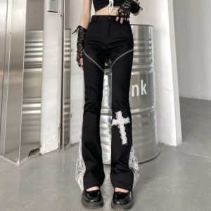 High Waist Trousers with Lace Cross Leg 2