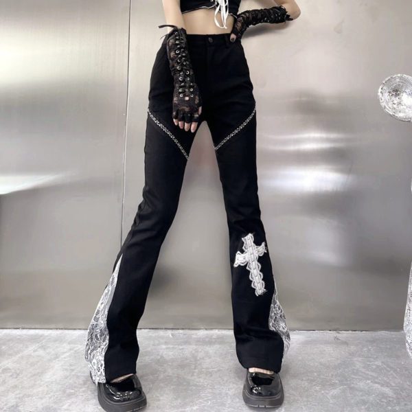 High Waist Trousers with Lace Cross Leg 3