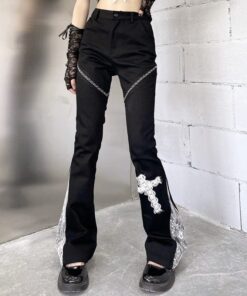High Waist Trousers with Lace Cross Leg