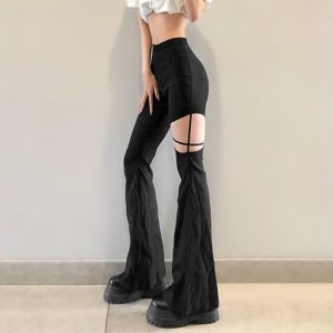 Hollow Out Leg Flare Pants 2