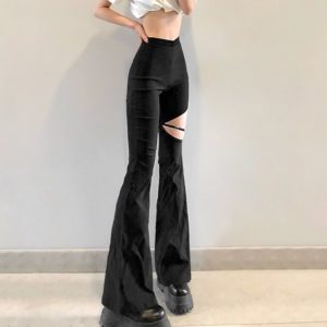 Hollow Out Leg Flare Pants