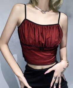 Mesh Cami Top with Front Bow Red