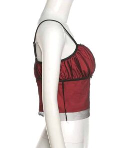 Mesh Cami Top with Front Bow Red Full Side