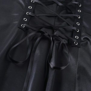 Purple Cross Lace Trim Black Dress Details 5