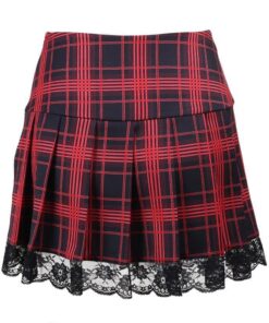 Red Plaid Lace Trim Mini Skirt Back