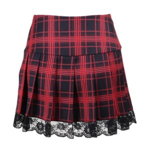 Red Plaid Lace Trim Mini Skirt Back