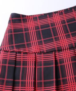 Red Plaid Lace Trim Mini Skirt Details
