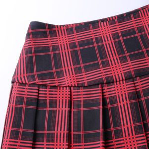 Red Plaid Lace Trim Mini Skirt Details