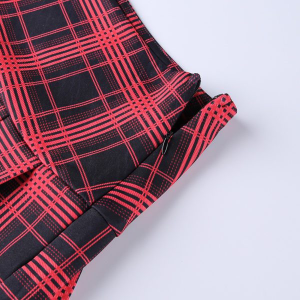 Red Plaid Lace Trim Mini Skirt Details 4