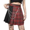 Red Plaid Split Mini Skirt with Chains