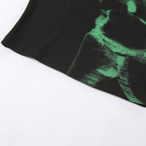 Strapless Black Crop Top with Green Butterflies Details 3
