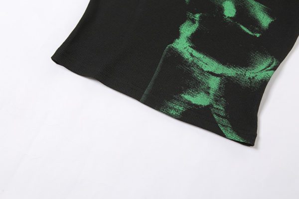 Strapless Black Crop Top with Green Butterflies Details 3