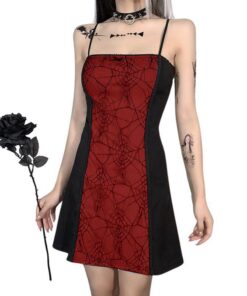 Web Spider Mini Dress with Bow Red