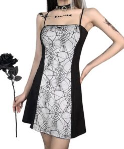 Web Spider Mini Dress with Bow White
