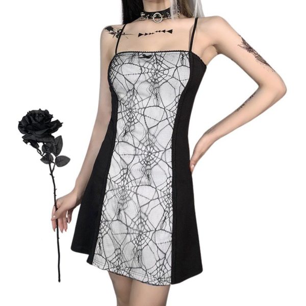 Web Spider Mini Dress with Bow White