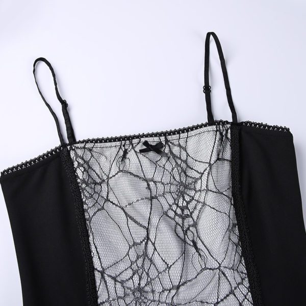 Web Spider Mini Dress with Bow White Details