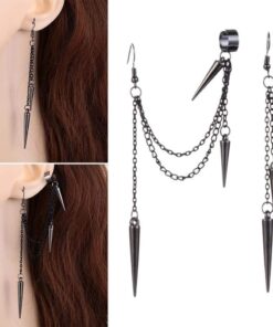 Black Long Chain Tassel Earrings