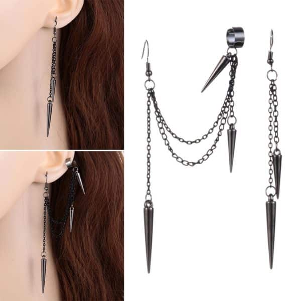 Black Long Chain Tassel Earrings