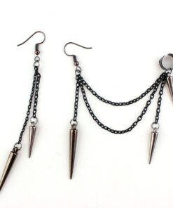 Black Long Chain Tassel Earrings Full
