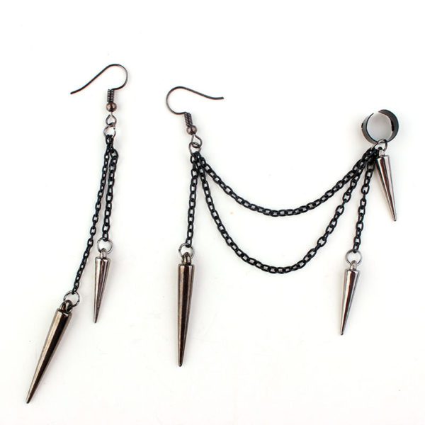 Black Long Chain Tassel Earrings Full
