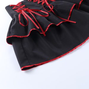 Lace-up Pleated Black Mini Skirt Red Details 2