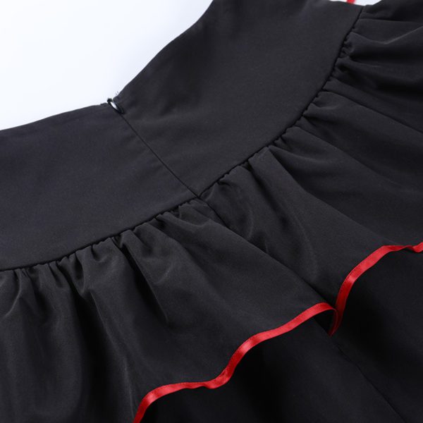 Lace-up Pleated Black Mini Skirt Red Details 4