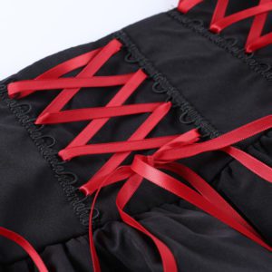 Lace-up Pleated Black Mini Skirt Red Details 5
