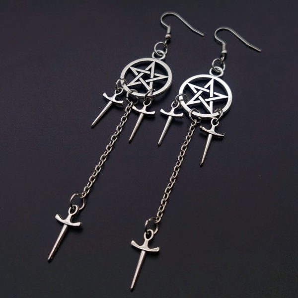Pentagram Swords Witchy Earrings 2
