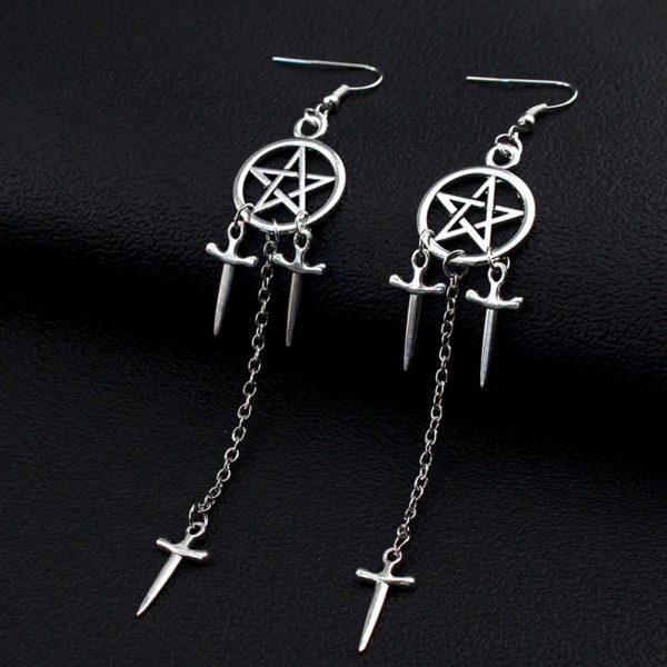 Pentagram Swords Witchy Earrings 3