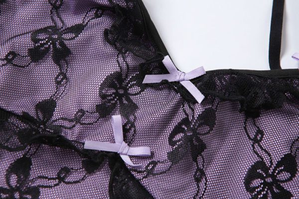 Purple Floral Lace Mini Dress with Bows Details 3