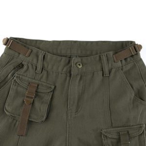 Army Green Cargo Jeans with Pockets Details