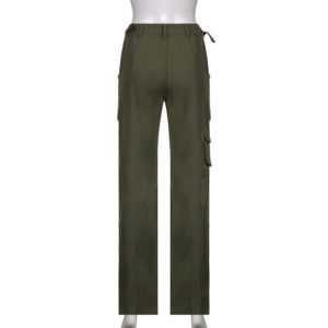 Army Green Cargo Jeans with Pockets Full Back