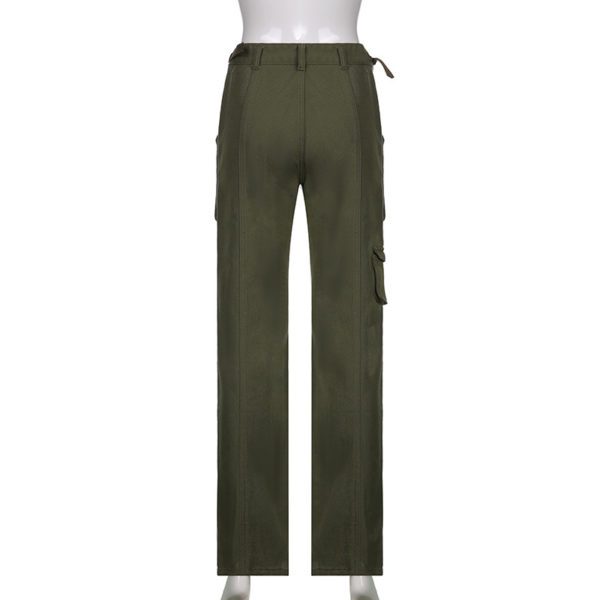 Army Green Cargo Jeans with Pockets Full Back