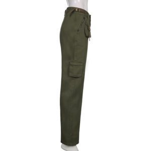 Army Green Cargo Jeans with Pockets Full Side 2
