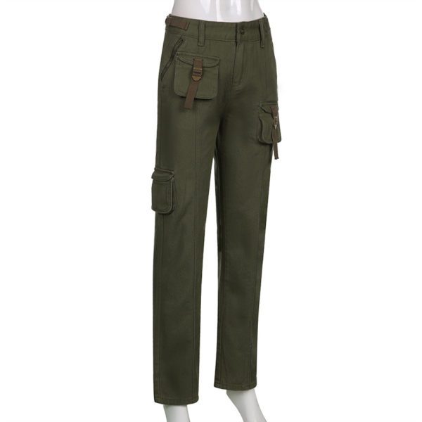 Army Green Cargo Jeans with Pockets Full Side