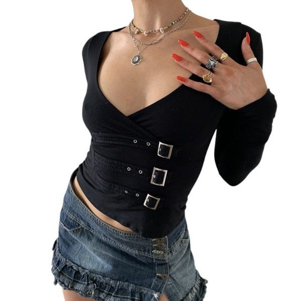 Black Crop Top with Double Belts 2