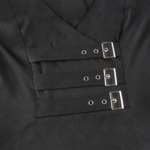 Black Crop Top with Double Belts Details 2