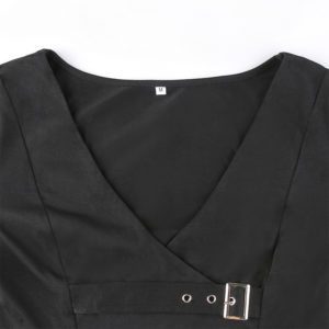 Black Crop Top with Double Belts Details